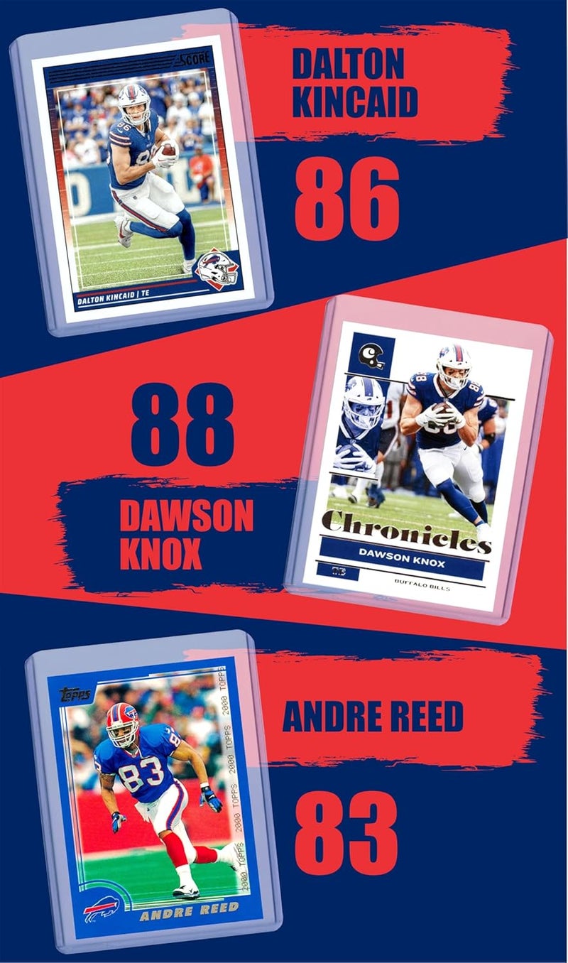 Chaser Buffalo Bills Cards: Josh Allen, James Cook, Damar Hamlin, Dalton Kincaid, Dawson Knox, Andre Reed, Thurman Thomas, Jim Kelly, Khalil Shakir ASSORTED Football Stars & GOATs Trading Card and Wristbands Gift Pack - Image 3